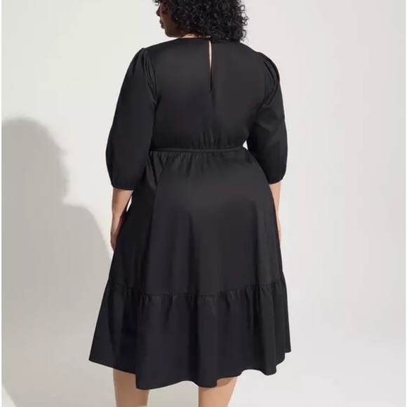 Torrid Midi Poplin Tiered Dress 3X Black NWT Puff Sleeves Elastic Waist - Picture 10 of 10